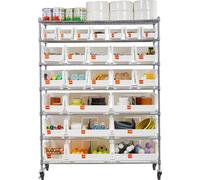 Étagère à roulettes à 7 niveaux, 26 bacs de rangement, système de rangement à étagères en fil d'acier avec roulettes, organiseur d'outils mobile pour garage, entrepôt, bureau, restaurant, salle de cla