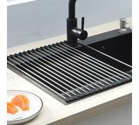 Étagère à vaisselle pliable - Tapis de séchage et égouttoir pour vaisselle, tasses, fruits et légumes - Super organiseur de cuisine - Noir (43 x 35 cm)