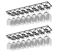 Étagère à verres, 8 compartiments pour 16 verres, 80x22,5x6 cm, noire, lot de 2