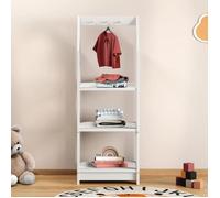 Étagère à vêtement Enfant SALLY en Pin Massif, Dressing Enfant avec Tringle à Vêtements, Penderie Enfant Montessori, Blanc