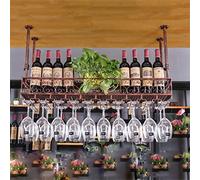 Étagère à vin murale flottante avec support en fer métallique pour bouteilles de vin et gobelets Finition bronze 120 x 25 cm / 47x10in