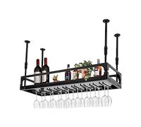 Étagère à vin murale - Montage au plafond - Étagère à vin industrielle vintage - Réglable en hauteur - Métal noir - Rangement en verre - 27 verres - Charge maximale de 110 kg - Pour salon, cuisine