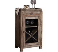 | Étagère à vin Nature Grey, modèle #94, en bois de sheesham, finition : gris huilé, dimensions : 60 x 40 x 104 cm (largeur x profondeur x hauteur)