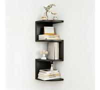 Etagere angle murale suspendue, etagere rangement gain de place à 2, 3, 4, 5 ou 7 niveaux, bibliothèque d'angle minimaliste, étagère d'angle pour petits espaces(Black and white,64.8cm(25.5in))