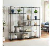 [en.casa] Bibliothèque Style Intemporel Étagère Autoportante Meuble de Rangement Design Industriel pour Salon Chambre Bureau Métal Panneau de Particules 180 x 180 x 33 cm Noir