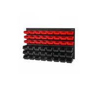 Étagère Bac à Bec Plastique, 48 boîtes empilables, atelier garage, organise vis écrous boulons, noir/rouge