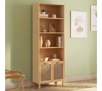 IDMarket - Etagère bibliothèque 4 Niveaux avec Placard EDHEN cannage et Bois