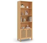 Etagère bibliothèque 4 niveaux avec placard EDHEN cannage et bois Bois G