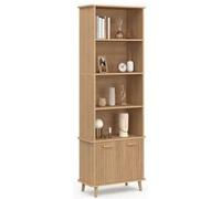 IDMarket - Etagère bibliothèque 4 Niveaux Juliette Effet Lattes tasseau | Coloris bois chêne, avec 4 étagères + 1 placard double porte, h. 170 cm