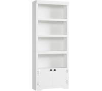 Étagère bibliothèque 5 niveaux - Bibliothèque de style rustique avec placard - 2 portes - Étagères réglables - Étagère d'angle ouverte antidérapante, largeur 60 cm - Blanche