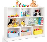 Étagère Bibliothèque à 3 Niveaux COSTWAY-122 x 32 x 93cm-8 Cubes Ouverts de Rangement-Pied Antidérapant-Capacité Max 220 KG-Blanc