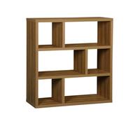 Etagère bibliothèque asymétrique 3 niveaux 6 compartiments. casiers. effet bois de manguier. L 111.2 x P 39 x H 115.2cm