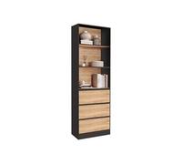 IDMarket - Etagère bibliothèque Carla - 3 niveaux, 3 tiroirs - Noir et effet bois H.190 cm