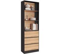 IDMarket - Etagère bibliothèque Carla - 3 niveaux, 3 tiroirs - Noir et effet bois H.190 cm
