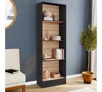 Etagère bibliothèque carla 5 niveaux noir et effet bois h.190 cm