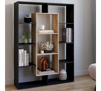 Etagère bibliothèque colette avec 11 compartiments noir et effet bois h.143 cm
