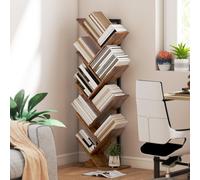 Étagère bibliothèque en forme d'arbre, 9 niveaux, étagère d'angle étroite, design industriel, panneaux de particules, couleur marron rustique | 50x24x136 cm | Système anti-basculement | Panneaux de pa