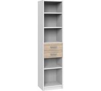 Etagère, bibliothèque enfant 2 tiroirs coloris Blanc, rechampis imitation chêne - longueur 48 x hauteur 197 x profondeur 40 cm--