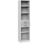 Etagère, bibliothèque enfant 2 tiroirs coloris Blanc, rechampis teinte béton gris clair - longueur 48 x hauteur 197 x profondeur 40 cm--