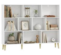Étagère bibliothèque - Étagère cubique à 3 niveaux - 10 compartiments - Pieds en bois massif - Plaques revêtues de mélamine - 140 x 24 x 107 cm - Blanc