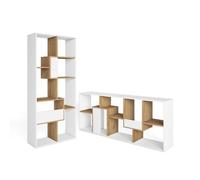 Étagère Bibliothèque, Étagère de Rangement, 67x31x162cm, Blanc et Chêne, RF4123