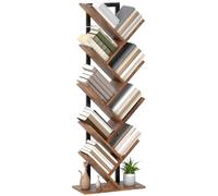 Étagère bibliothèque - Étagère en bois de style rustique - 9 niveaux - Fabriquée en panneaux de particules et en acier - Structure en bois - À assembler soi-même - Couleur marron rustique