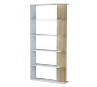 Étagère Bibliothèque Lugo 5 étagères - VS VENTA-STOCK - Blanc-Chêne - Moderne - Mélamine - Pour Salon ou Bureau