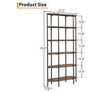Étagère bibliothèque ovale - Étagère de rangement autoportante - 6 niveaux - MDF et métal - 80 x 34 x 180 cm - Compartiments ouverts - Marron