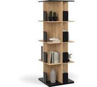 Etagère bibliothèque rotative 4 niveaux rapha noir et effet bois