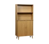 Etagère bibliothèque scandinave. 2 portes coulissantes. 4 niveaux. effet bois rainuré. L 80 x P 45 x H 180cm