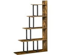 Étagère bibliothèque séparateur de pièce style industriel en escalier 5 étagères dim. 102L x 30l x 160H cm acier noir panneaux particules aspect vieux bois chêne Marron G