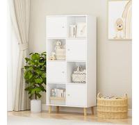 Étagère blanche, bibliothèque, étagère de rangement, étagère avec portes, modèle avec 4 portes et 8 compartiments, étagère cubique, étagère pour enfants, étagère de bureau, étagère autonome, étagère d