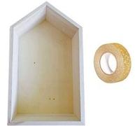Etagère bois maison 30,5 x 18 x 10 cm + masking tape doré à paillettes 5 m Beige G