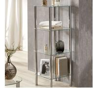 Etagère carrée 4 niveaux en verre et métal chromé - YUKON