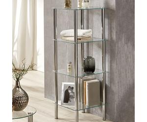 Etagère carrée 4 niveaux en verre et métal chromé - YUKON