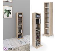 Vicco Étagère CD, Sonoma, 21x91.8cm | avec étagères réglables en hauteur pour un rangement flexible des médias