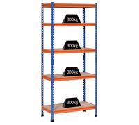 Étagère charge lourde - HOMCOM - métal 5 niveaux garage rangement capacité 1500 kg robuste - acier - 80x40x182cm - bleu orange