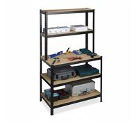 Relaxdays Rayonnage lourd avec établi – 500 kg, 5 niveaux, 180×100×60 cm, MDF/acier, noir