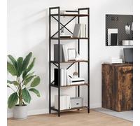 Étagère Chêne fumé 56 x 34 x 171 cm Bois d ingénierie 5 étagères Bibliothèque Design Industriel Cadre Acier Grand Rangement Livres Déco Bureau Salon Meuble Résistant Facile Entretien Contemporain
