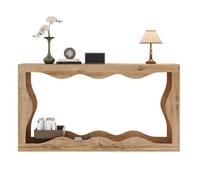 Étagère console 2 niveaux effet bois, bord ondulé, longue table de décoration pour séjour et hall