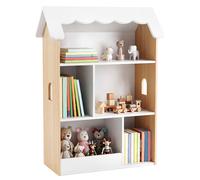 Étagère COSTWAY pour enfants en forme de maison, étagère à jouets en bois avec 5 compartiments ouverts et dispositif anti-basculement, étagère pour enfants, étagère de rangement Montessori, blanc et n