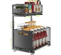 Étagère coulissante pour évier, organiseur de placard à 2 niveaux, étagère de rangement pour placard, organiseur de placard coulissant avec tiroirs pliables, pour la cuisine, la salle de bains et les 