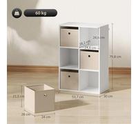 Étagère cubique avec compartiments - Bibliothèque - 105,9 x 30 x 53,7 cm - Avec tiroirs en tissu - Pour le salon - Blanc