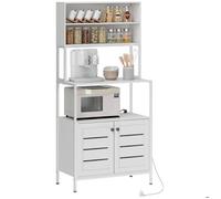 Étagere cuisine - HOMCOM - multiprise - double porte à persiennes - panneau de particules et acier - 80x42x171cm - blanc