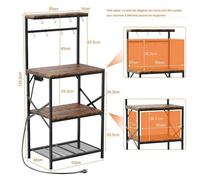 Étagère Cuisine Industrielle Réglable avec Prises, Rangement Micro-ondes, Café,Grande Capacité,Stable et Multifonction,Organisateur