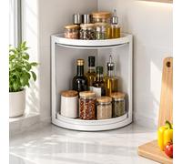 Étagère d’Angle Cuisine Rotative 360°, Organiseur de Plan de Travail | Rangement Gain de Place pour Épices, Bouteilles, Bocaux et Condiments(M)
