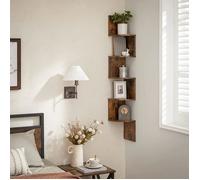 Étagère d’Angle Murale à 5 Niveaux, pour Chambre à Coucher, Salon, Salle de Bain, Bureau à Domicile, Marron Rustique