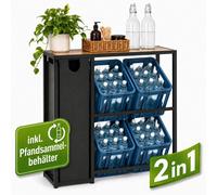 Étagère DanDiBo pour caisses de boissons, capacité pour 4 caisses, avec espace de rangement, bac pour bouteilles consignées, 2 en 1, en métal, noire, modèle 96703. Étagère pour boissons, bac pour cais