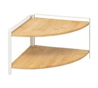 Étagère d'angle 2 niveaux en bambou et métal ORDERA - Beige et blanc