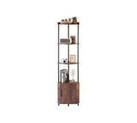 VEVOR Étagère d'angle à 5 niveaux, bibliothèque du coin étroite avec éclairage LED et portes, meuble de rangement tour avec cadre en métal et étagères en bois, pour maison, bureau, marron rustique